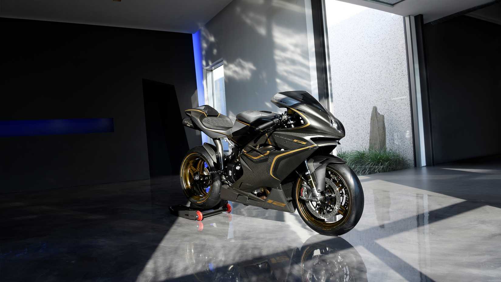 A 2019 MV Agusta F4 Claudio parked in a showroom