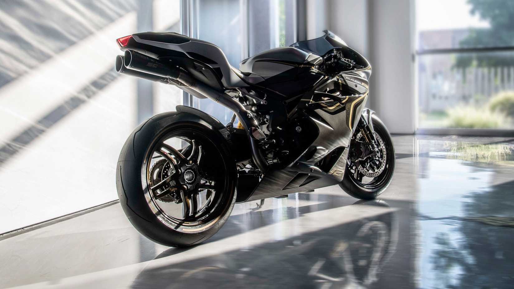 A dramatic shot of the 2019 MV Agusta F4 Claudio