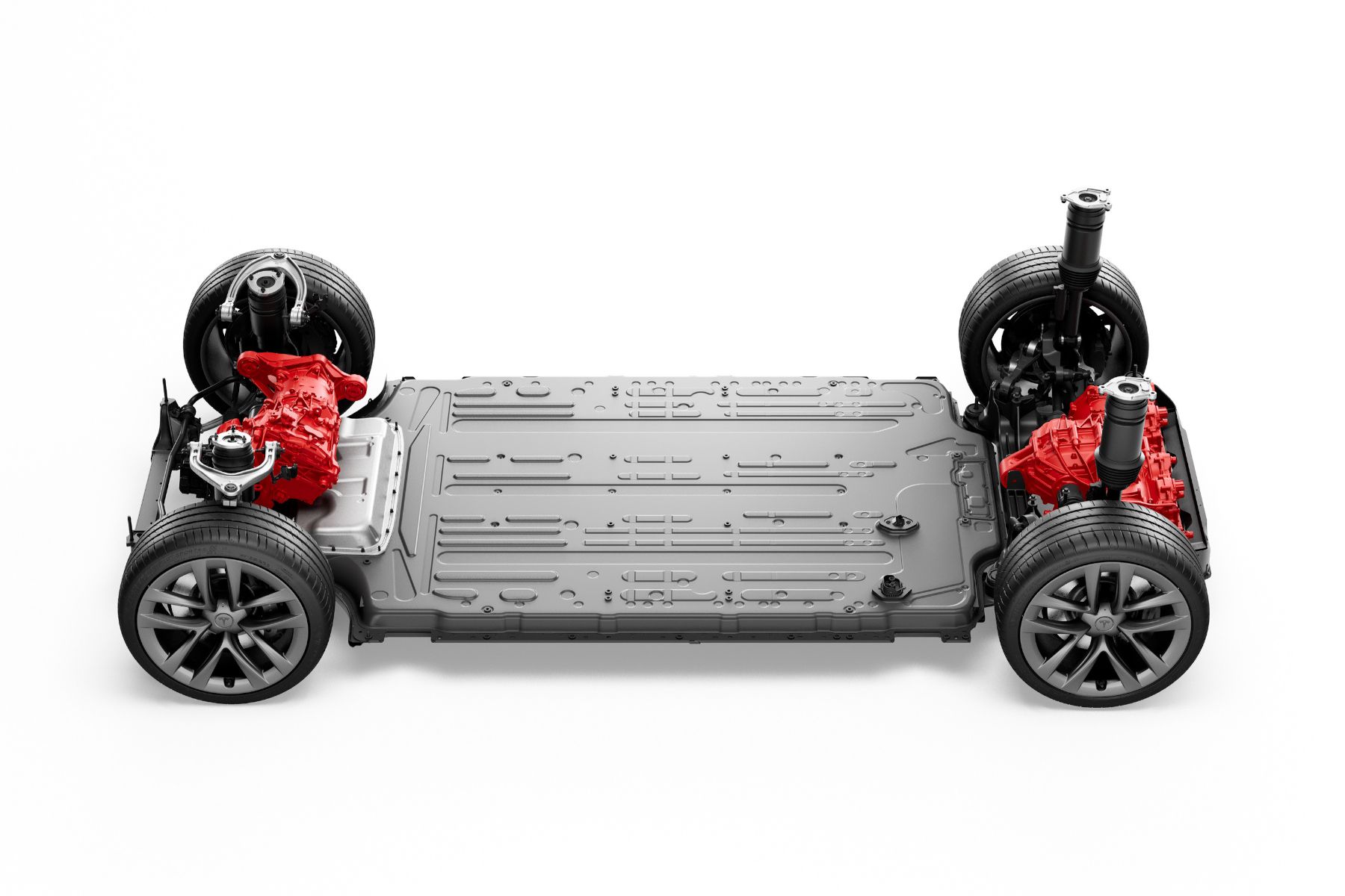 Powertrain of the Tesla Model S Plaid tri-motor. 