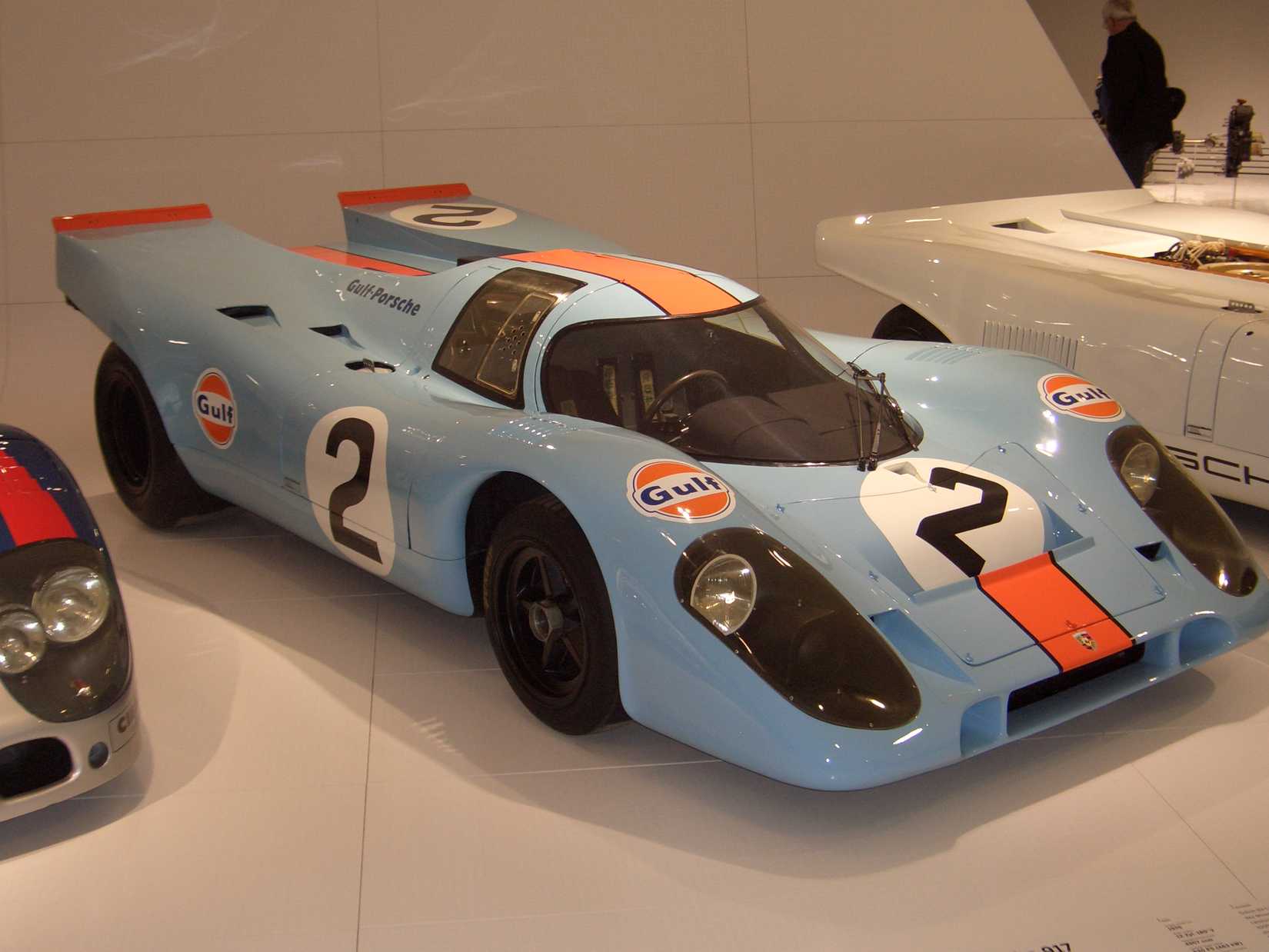 1970 Porsche Gulf 917 parked indoors