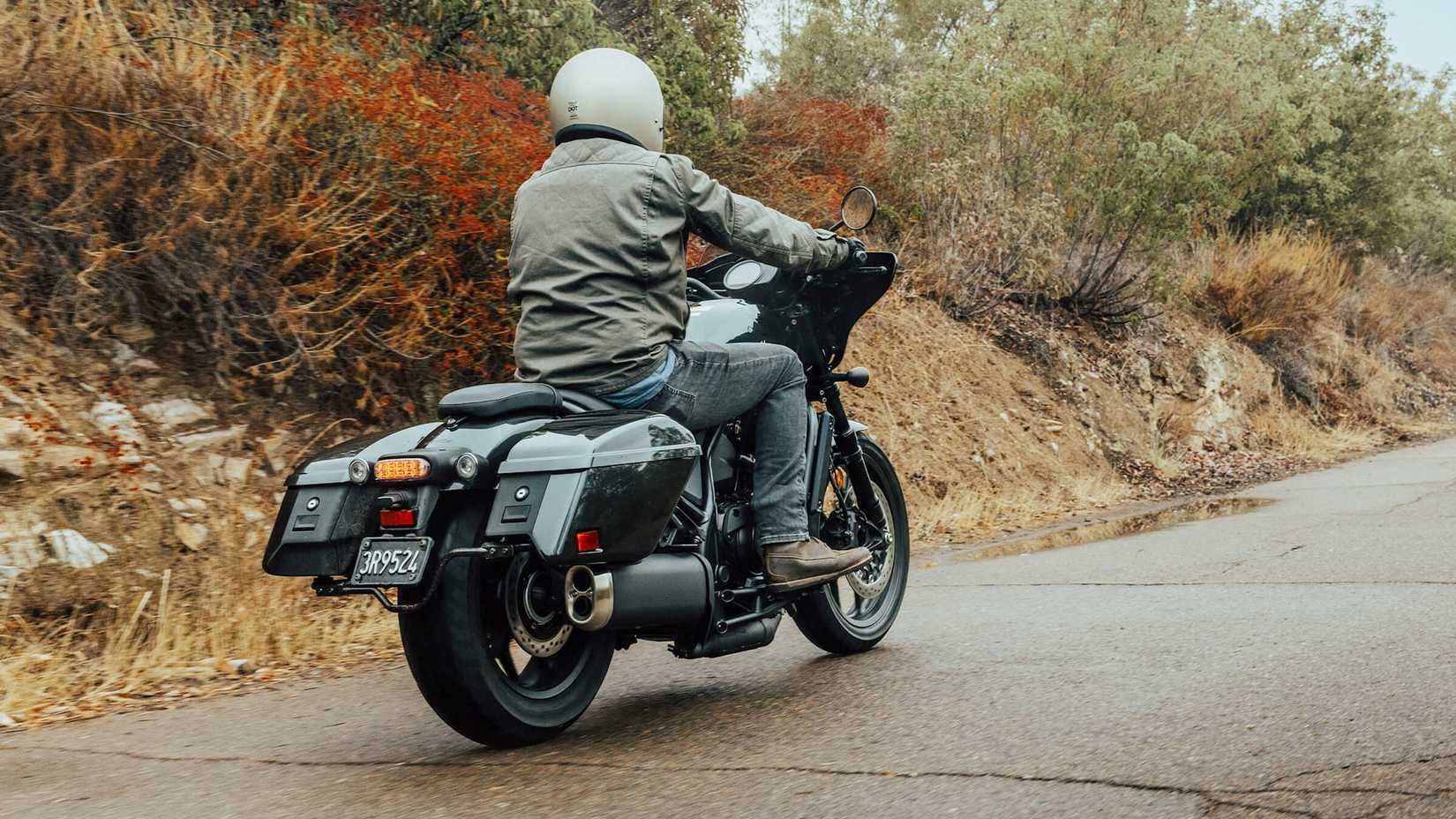 Black 2023 Honda Rebel 1100T rear quarter shot