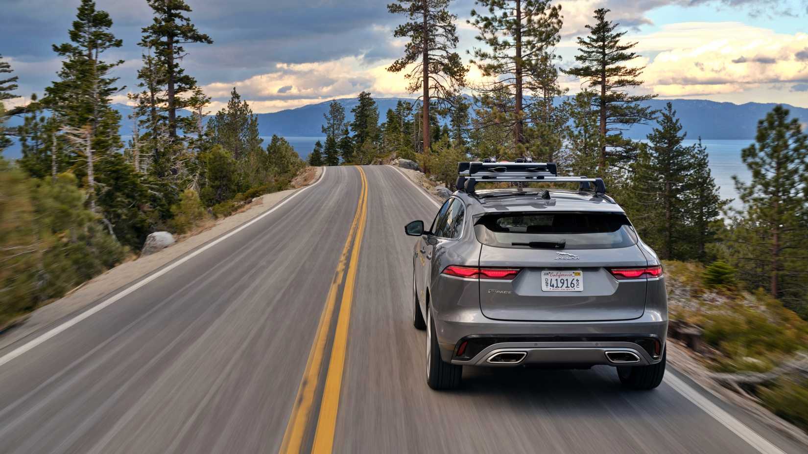 A shot of the rear end of a Jaguar F-Pace