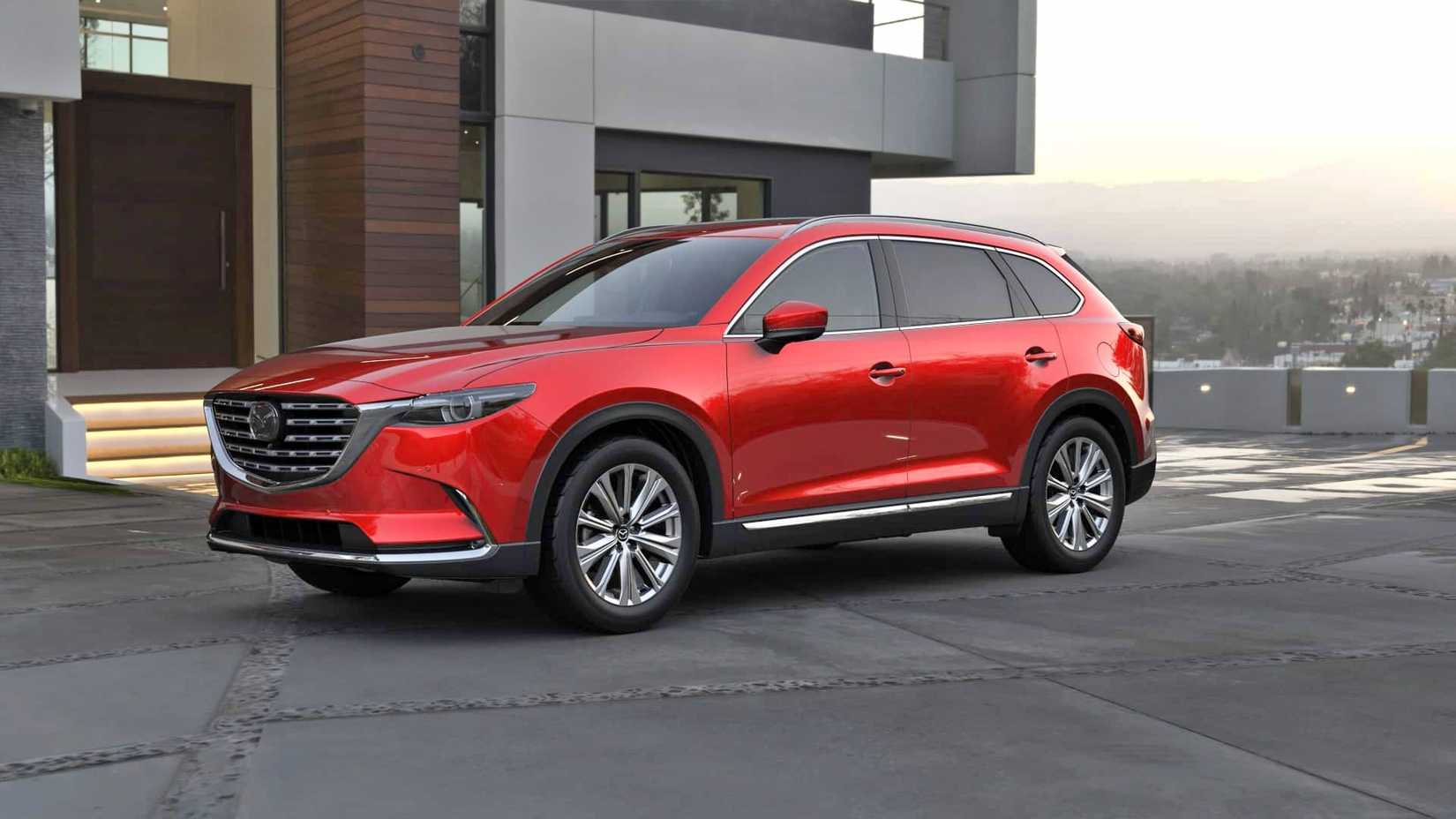2022 Mazda CX-9 front 3/4 shot parked in driveway