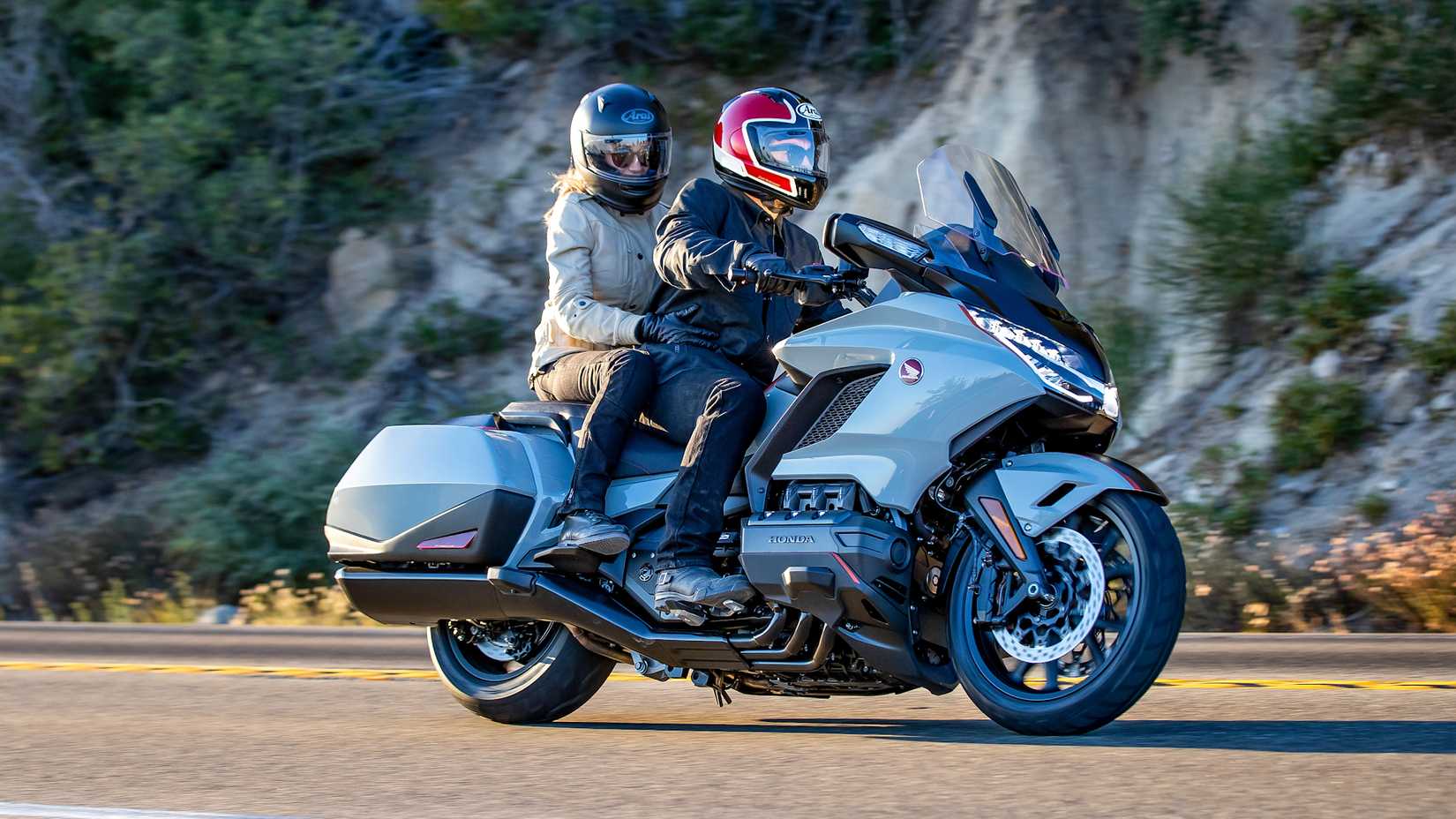 Gray 2021 Honda Gold Wing DCT cruising on the road