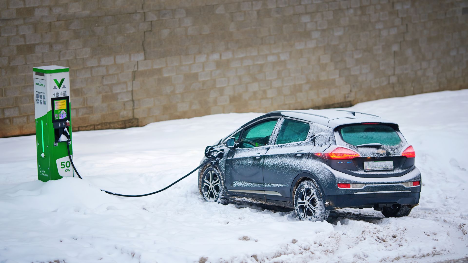 Chevy Bolt EV in snow charging