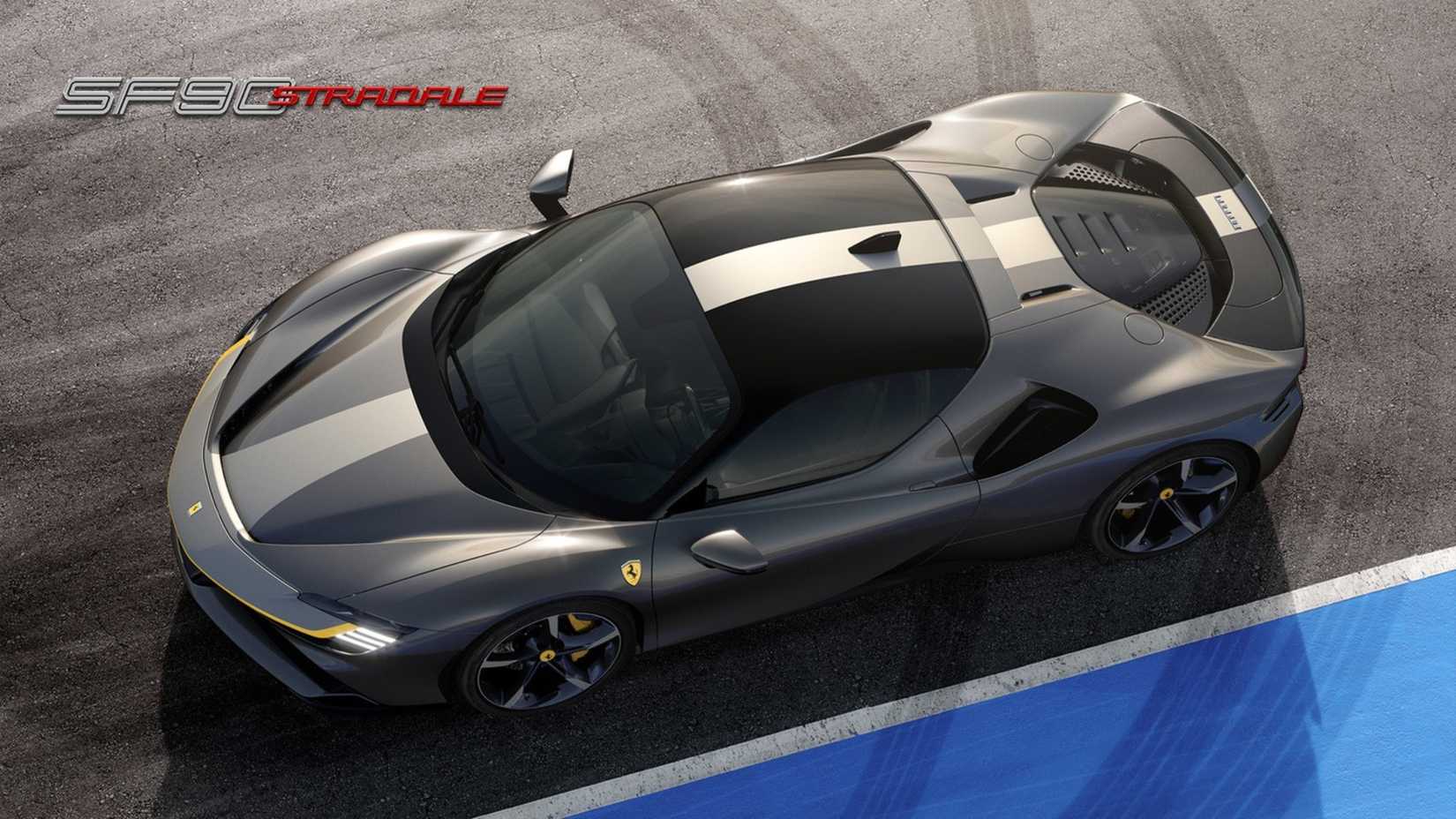 Aerial view of a Ferrari SF90 Stradale Assetto Fiorano