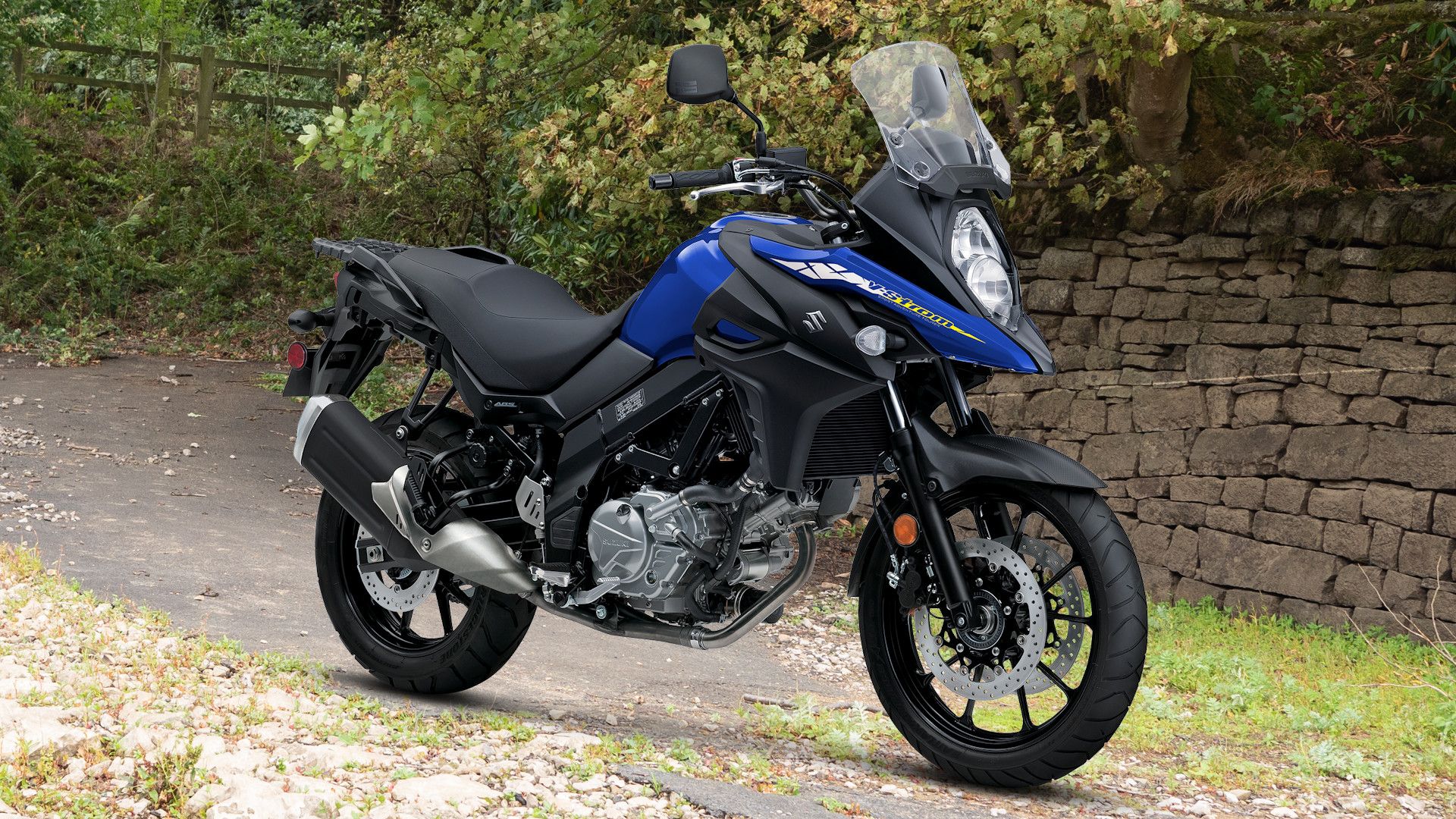 Blue 2023 Suzuki V-Strom 650 static front quarter shot