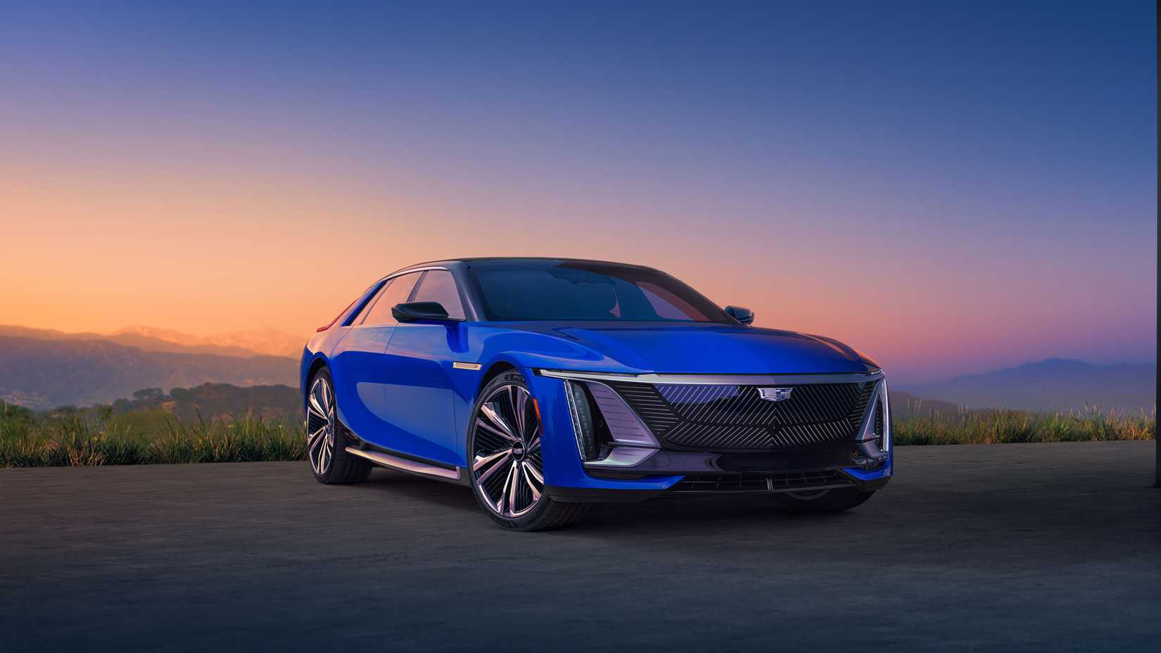 2024 Cadillac Celestiq vista de três quartos estacionada