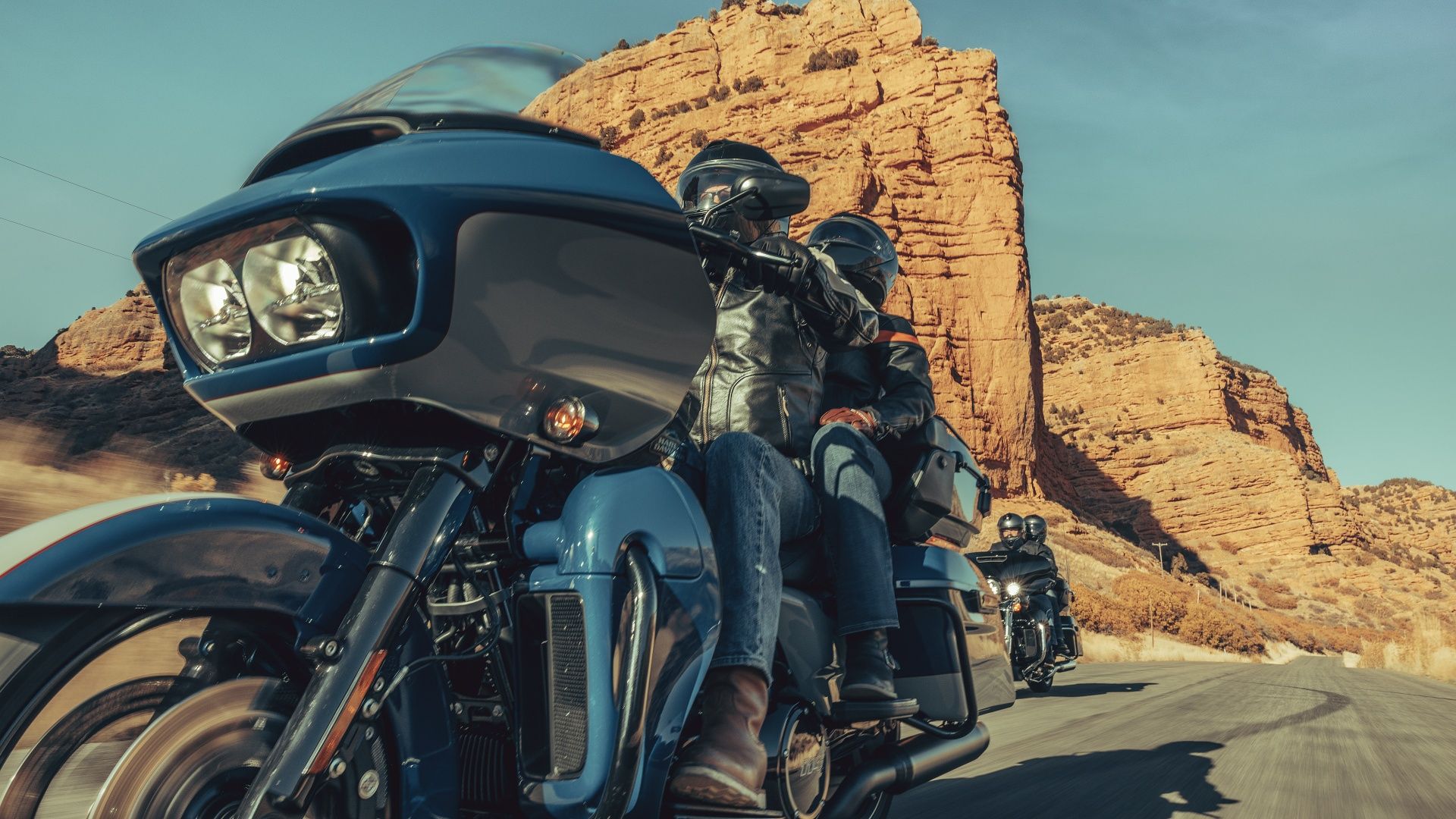An action shot for 2023 Road Glide Limited followed by an Ultra Limited