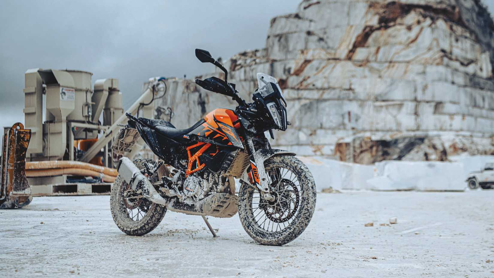 Orange 2023 KTM 390 Adventure parked on the kickstand