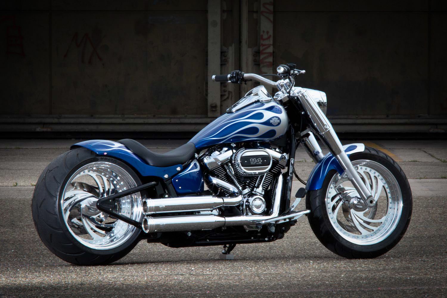 The Flamin' Blue Is A Shimmering Harley-Davidson Fat Boy Wrapped