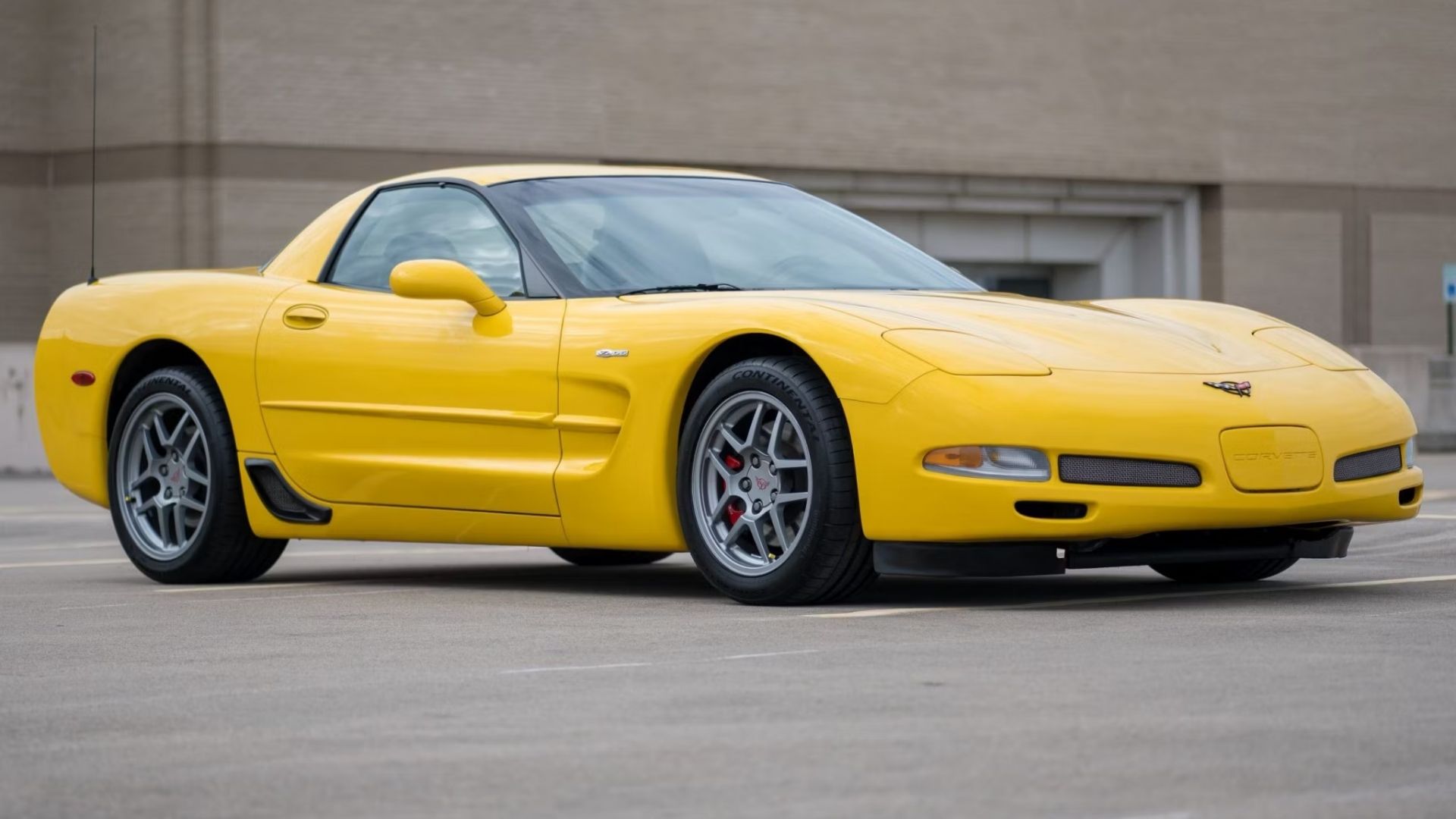 A front 3/4 shot of a 2001 Corvette Z06 parked