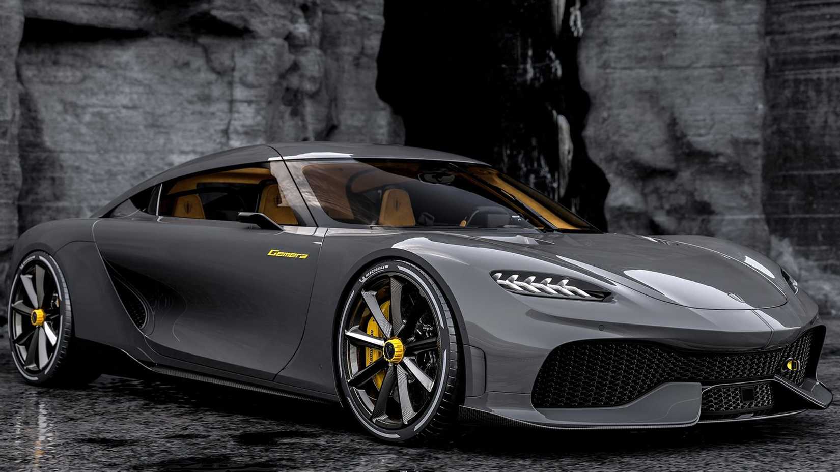 Vista frontal 3/4 de um Koenigsegg Gemera