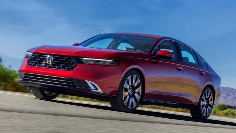 A front 3/4 view of a 2023 Honda Accord Hybrid