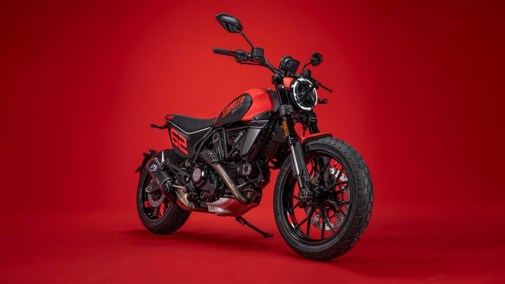 Ducati Scrambler-Full-Throttle studio shot with a red backdrop