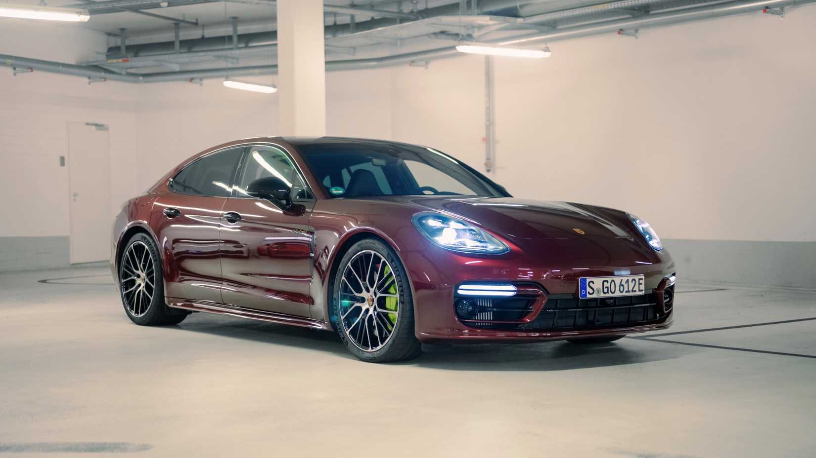 A front 3/4 shot of a Porsche Panamera 4 E-Hybrid