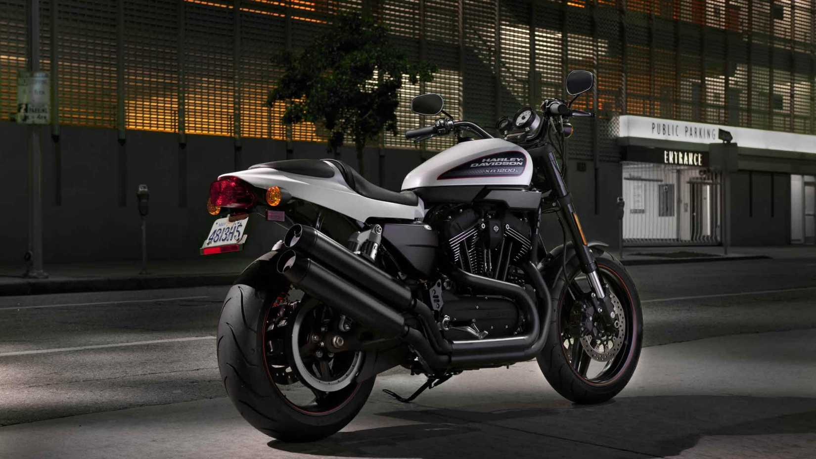 A rear 3/4 shot of a Harley-Davidson XR1200X 