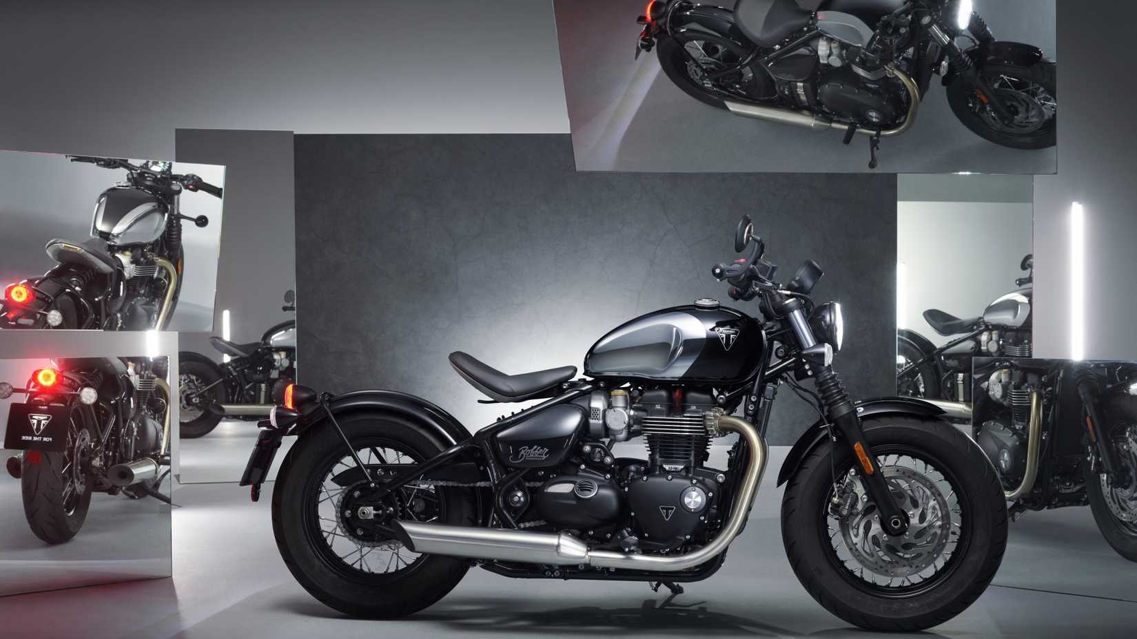 Uma foto de estúdio de uma Triumph Bonneville Bobber Chrome Edition 2023