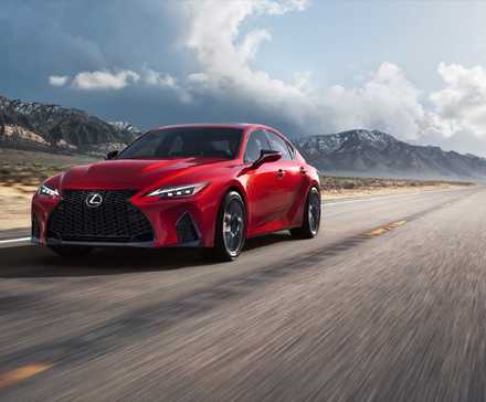 Fornt 3/4 shot of a 2023 Lexus IS500