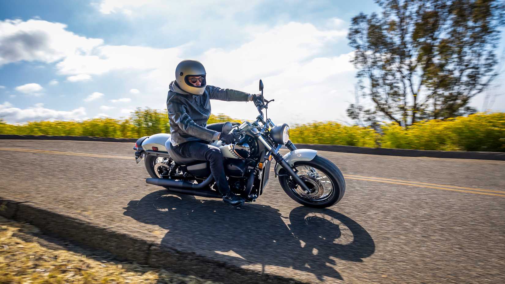 24 Honda Shadow Phantom leaning into a corner