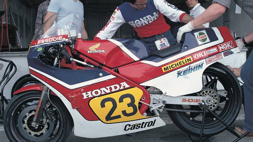 Freddie Spencer's Honda NS500 in the pit.