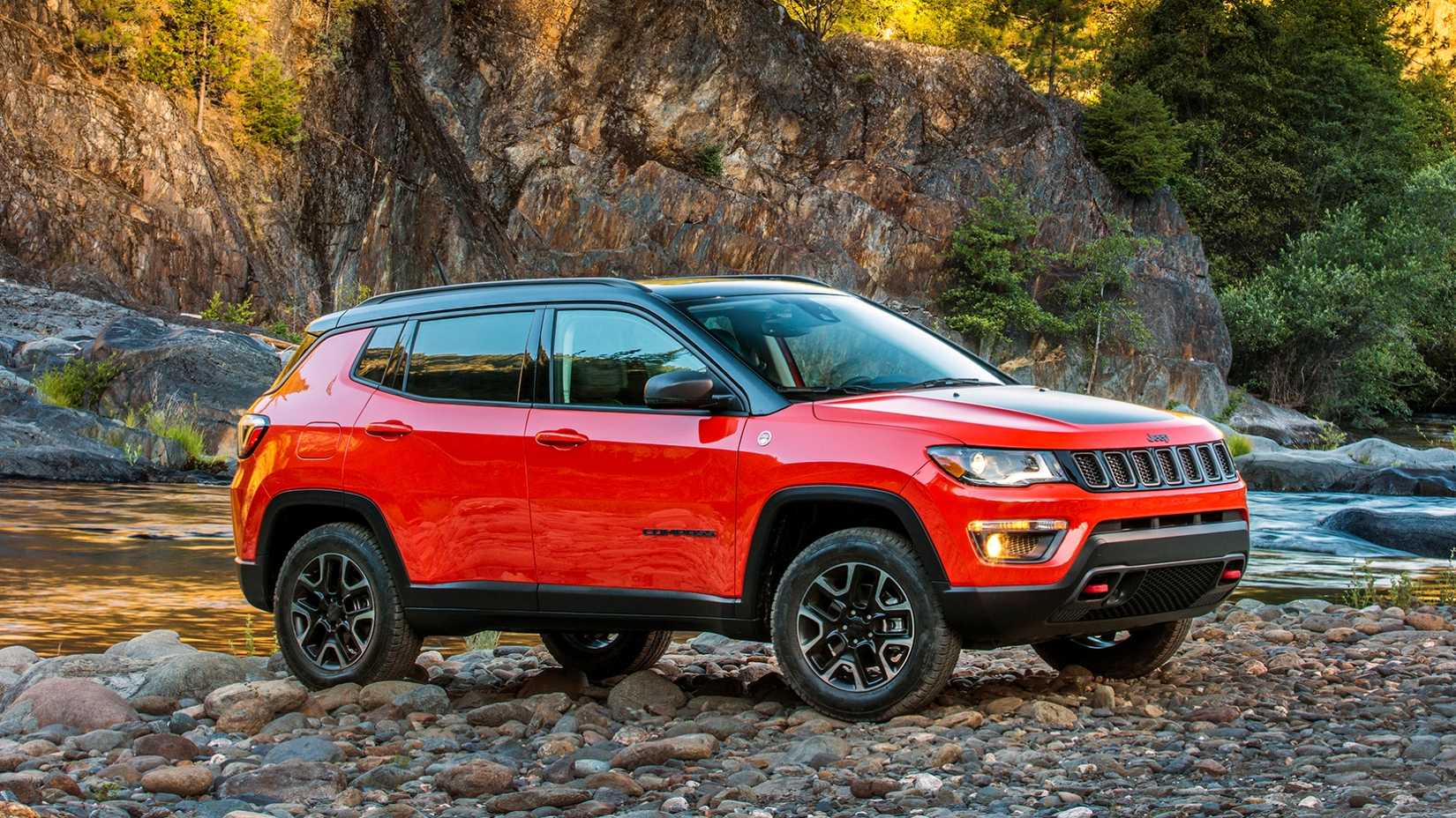 Orange Jeep Compass Trailhawk side right exterior shot