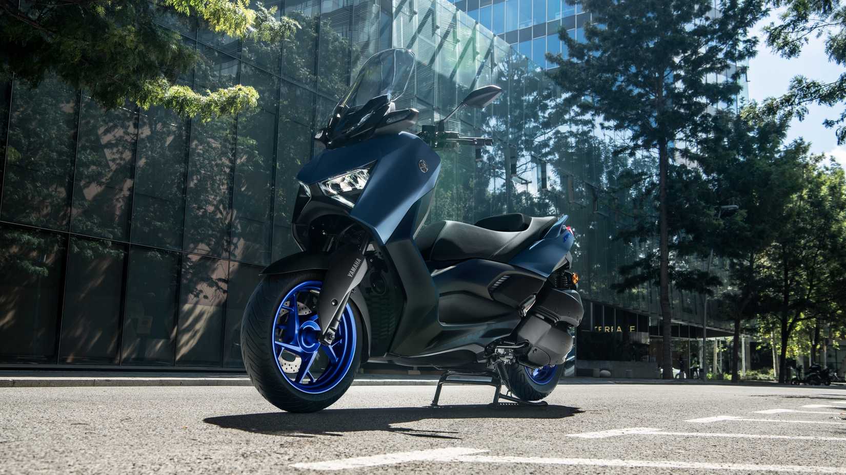 A front 3/4 exterior shot of a 2023 Yamaha XMAX