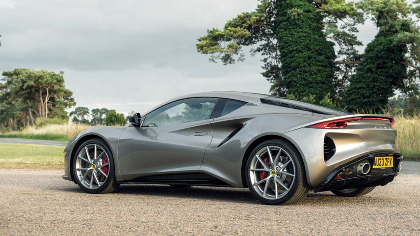 Lotus Emira silver parked up