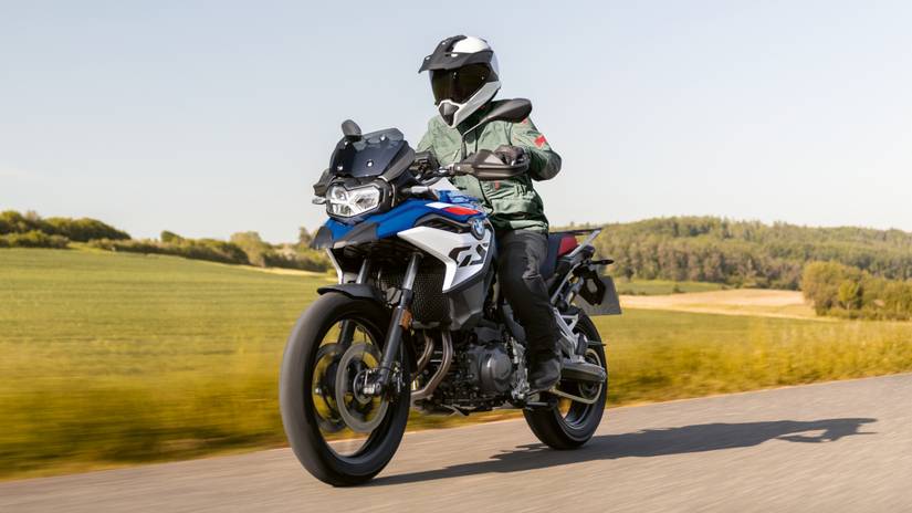 2026 BMW F 800 GS cruising on tarmac front third quarter view