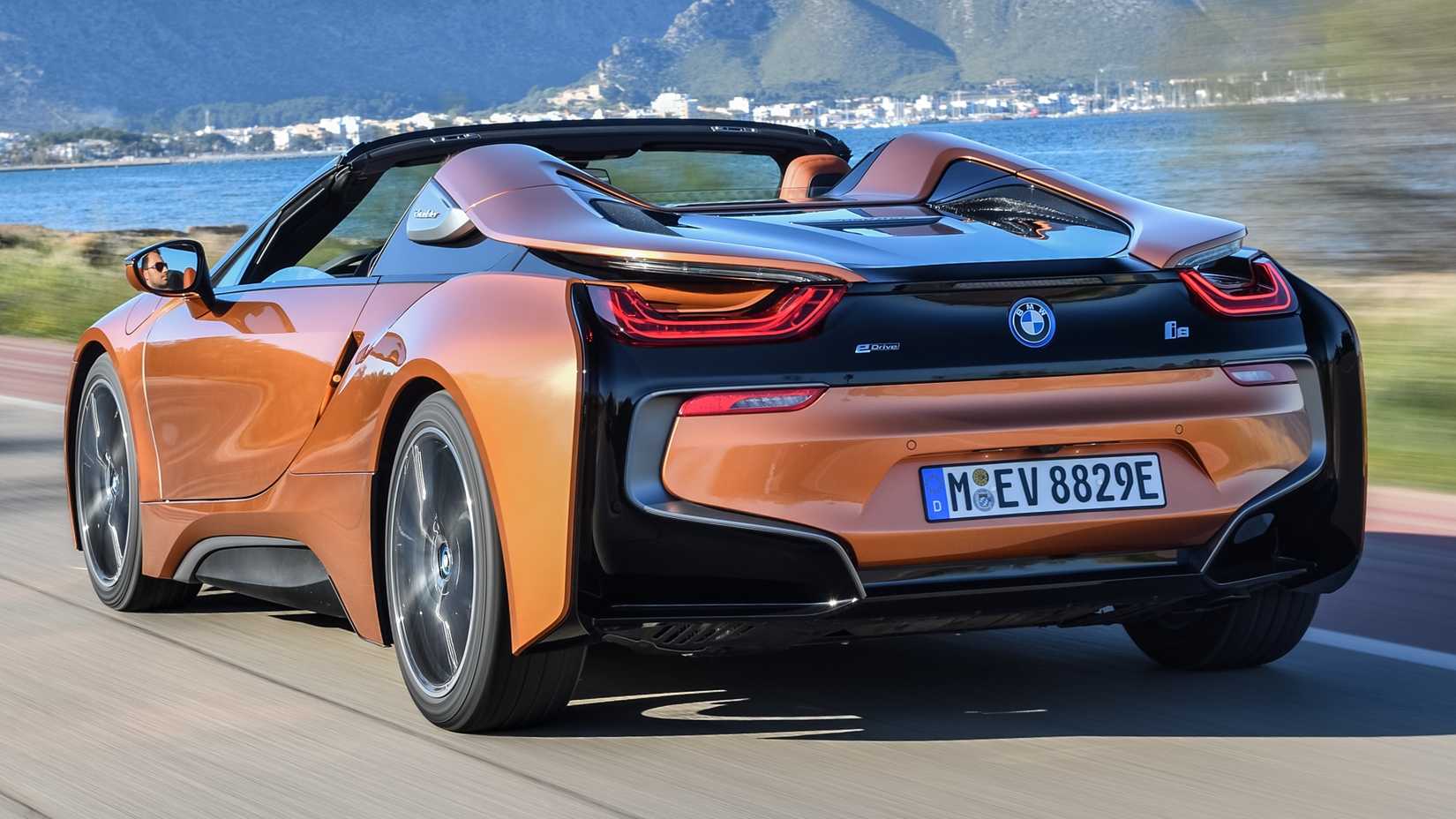 Orange BMW i8 Roadster being driven