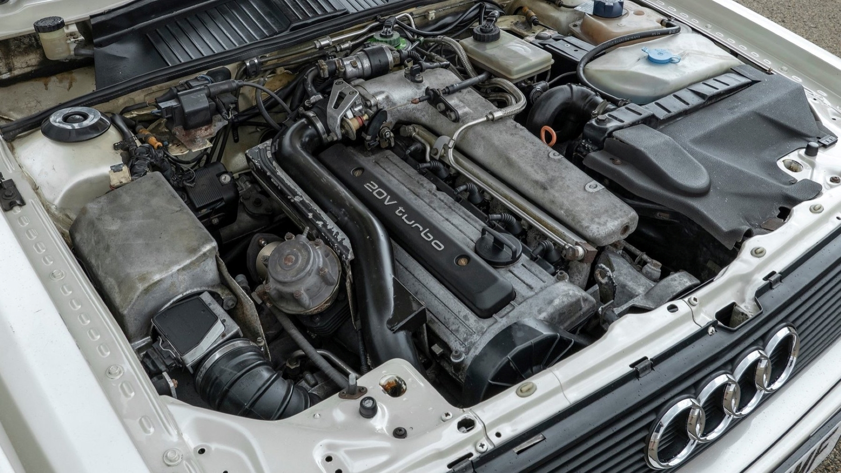 Engine bay of the 1980 Audi Quattro