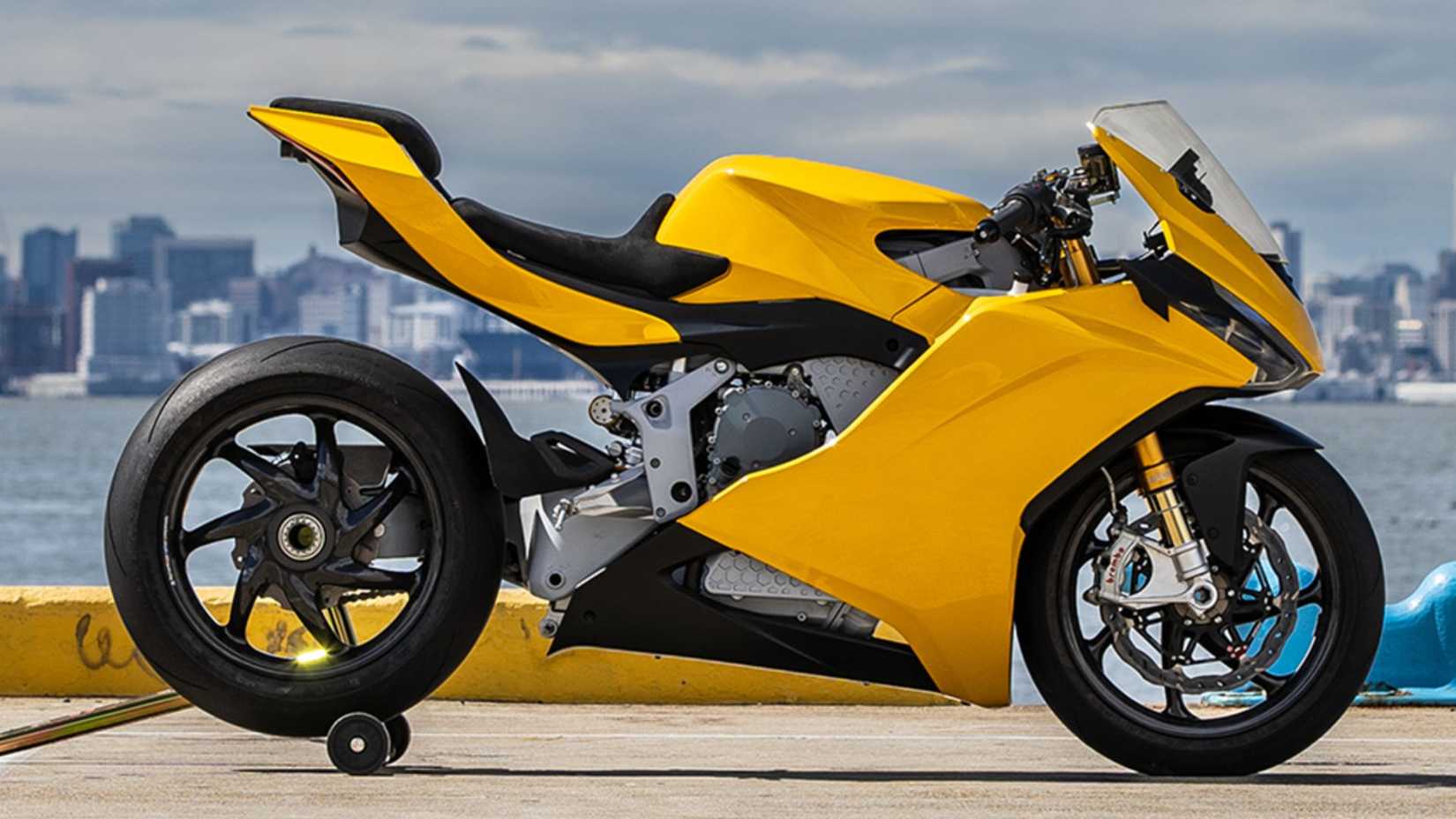 Motocicleta elétrica amarela Damon HyperSport Premier