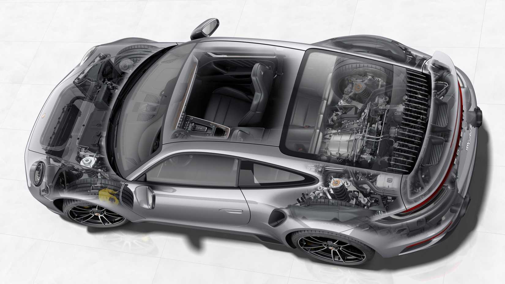 A see through rendering of the 992 Porsche 911 Turbo S