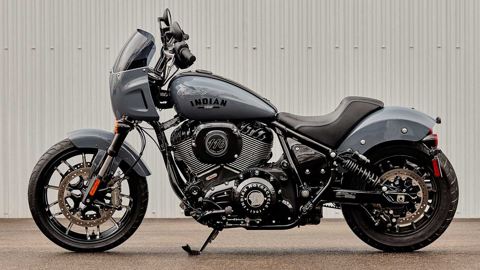 Gray 2023 Indian Sport Chief on the kickstand