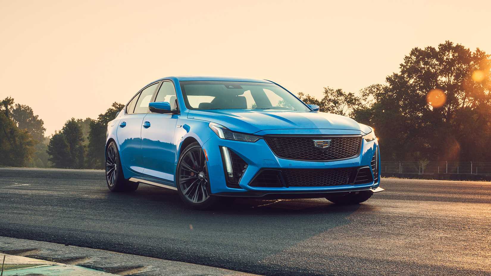 Blue 2024 Cadillac CT5-V in blue on the track