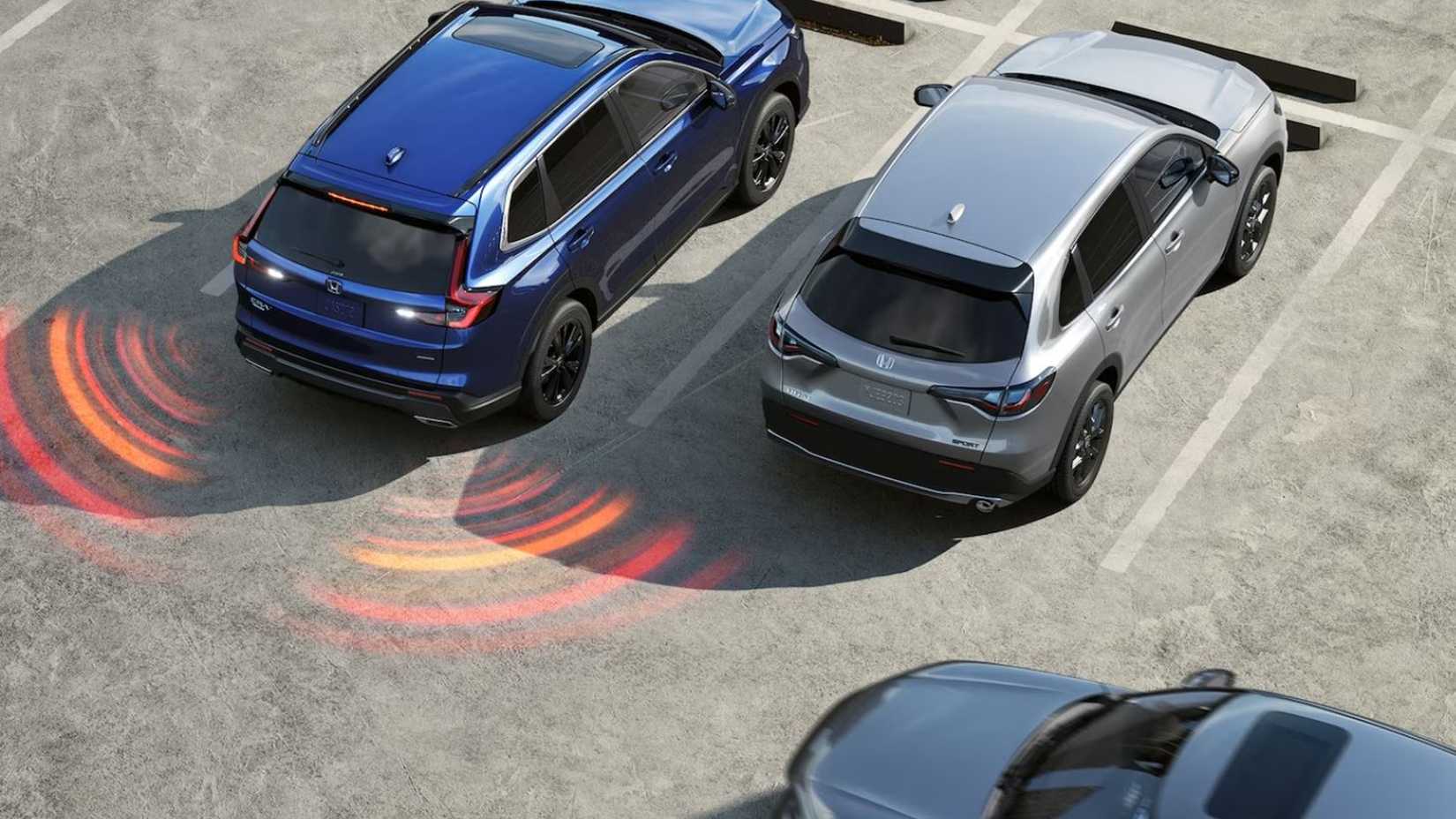 A bird-eye view of the 2024 Honda CR-V Hybrid to showcase its safety system.