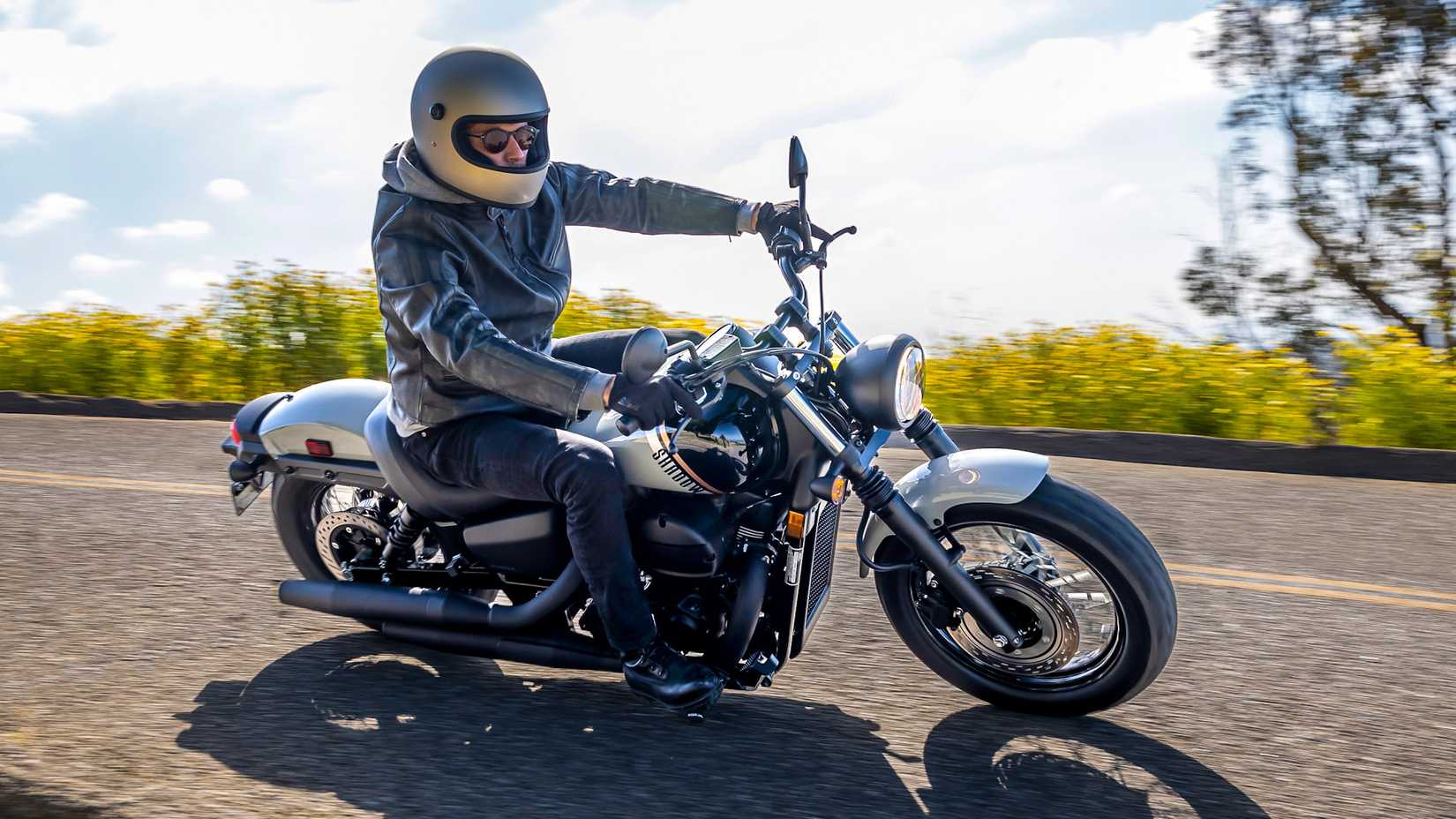 2024 Honda Shadow Phantom leaning into a curve