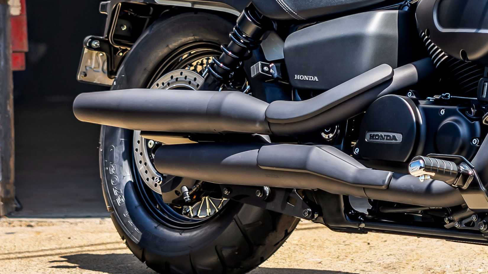 Honda Shadow Phantom exhaust close-up detail