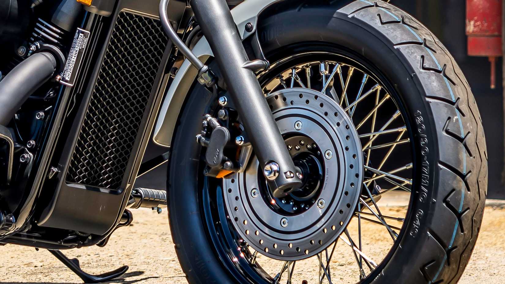 Honda Shadow Phantom front wheel close-up detail