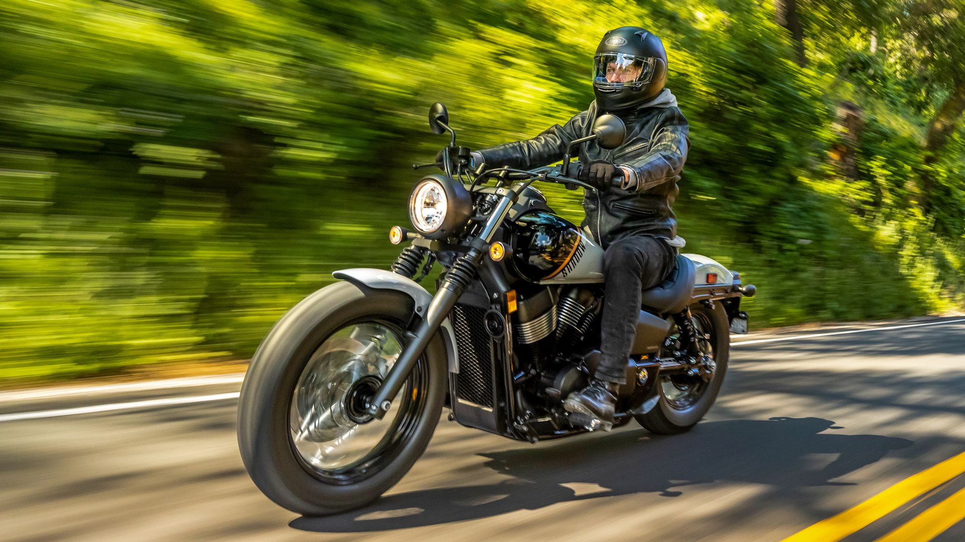 Honda Shadow Phantom cruising on the road
