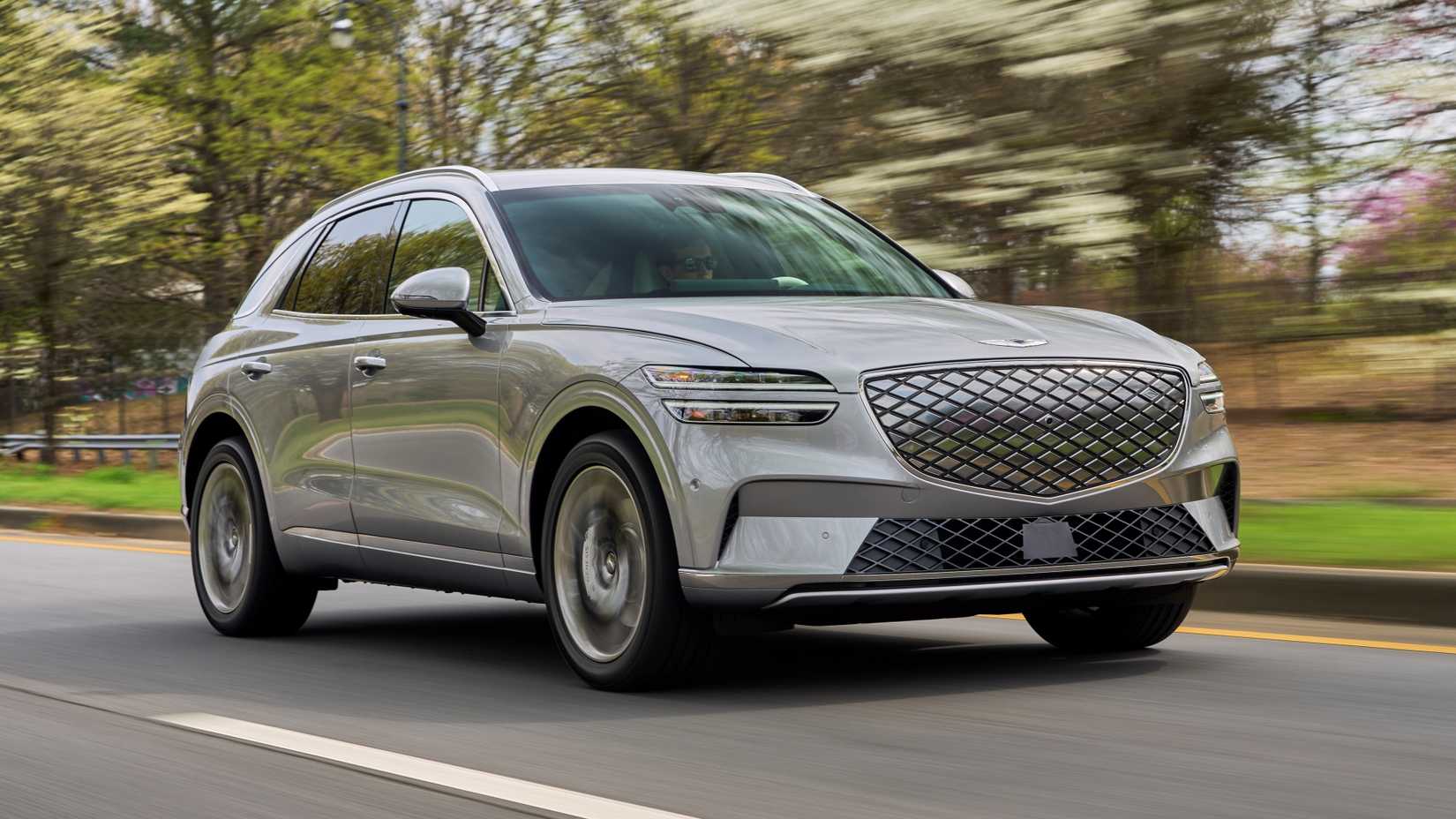 Genesis Electrified GV70 front 3/4 action shot