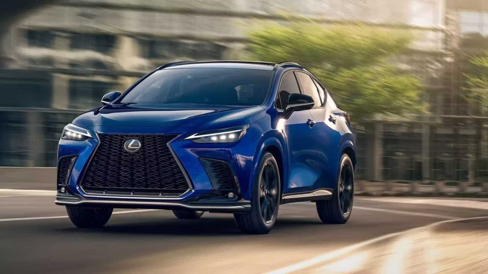 Blue 2024 Lexus NX Hybrid driving on road