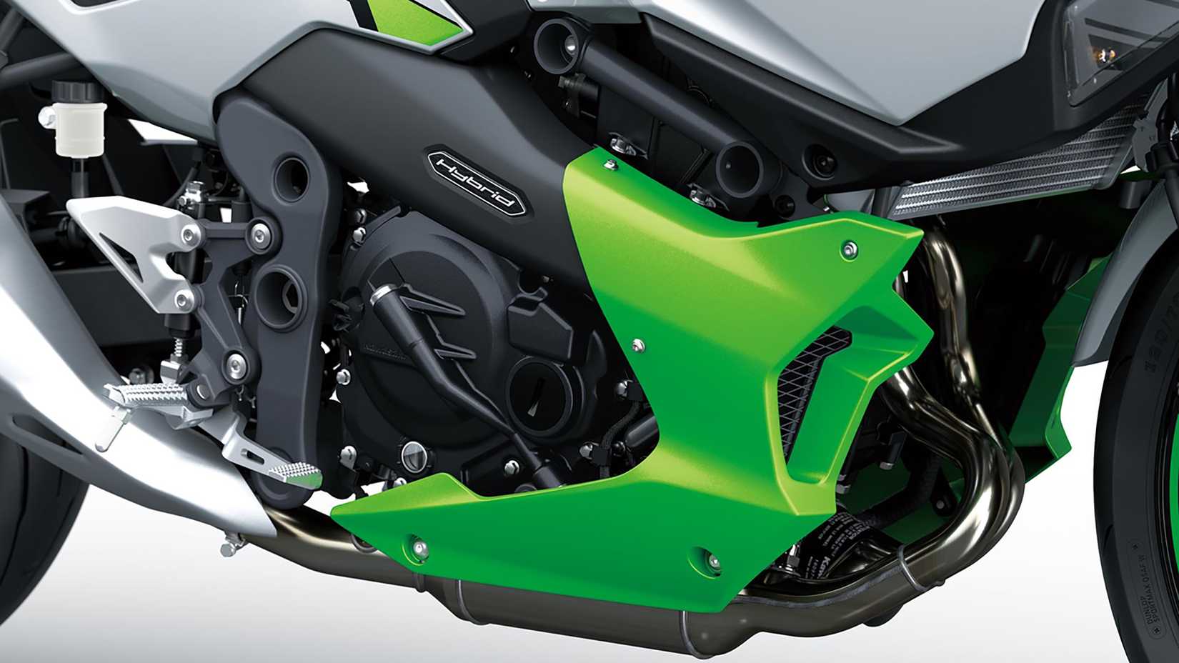 Close do motor de tração híbrido Kawasaki Ninja 7