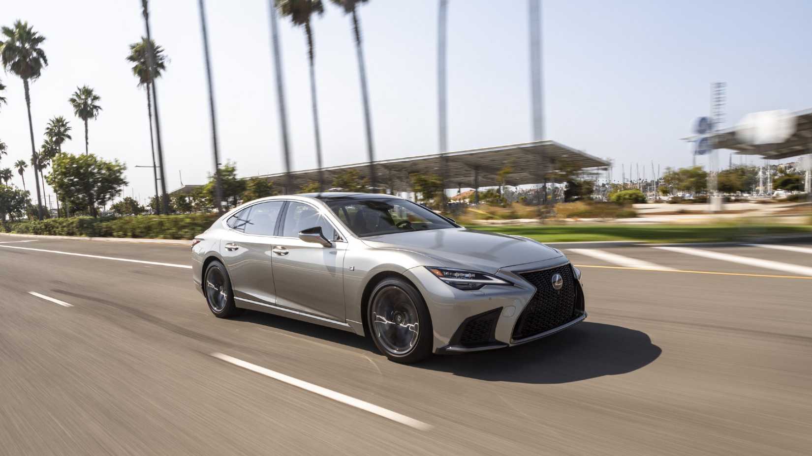 Silver Lexus LS500 driving