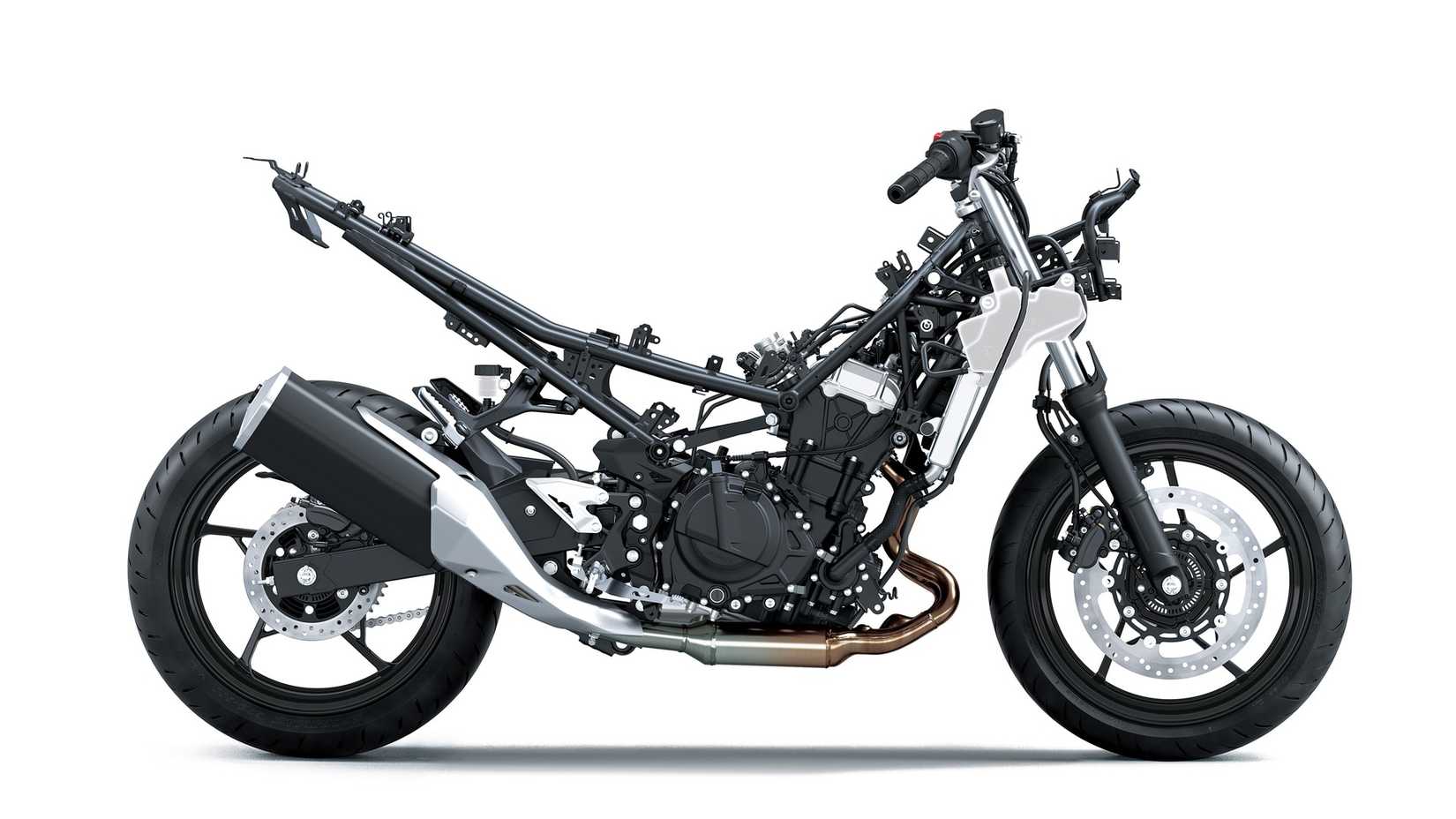 Foto de estúdio do chassi Kawasaki Ninja 500 SE 2024