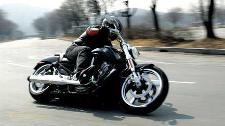 Harley-Davidson V-Rod Muscle cornering aggressively