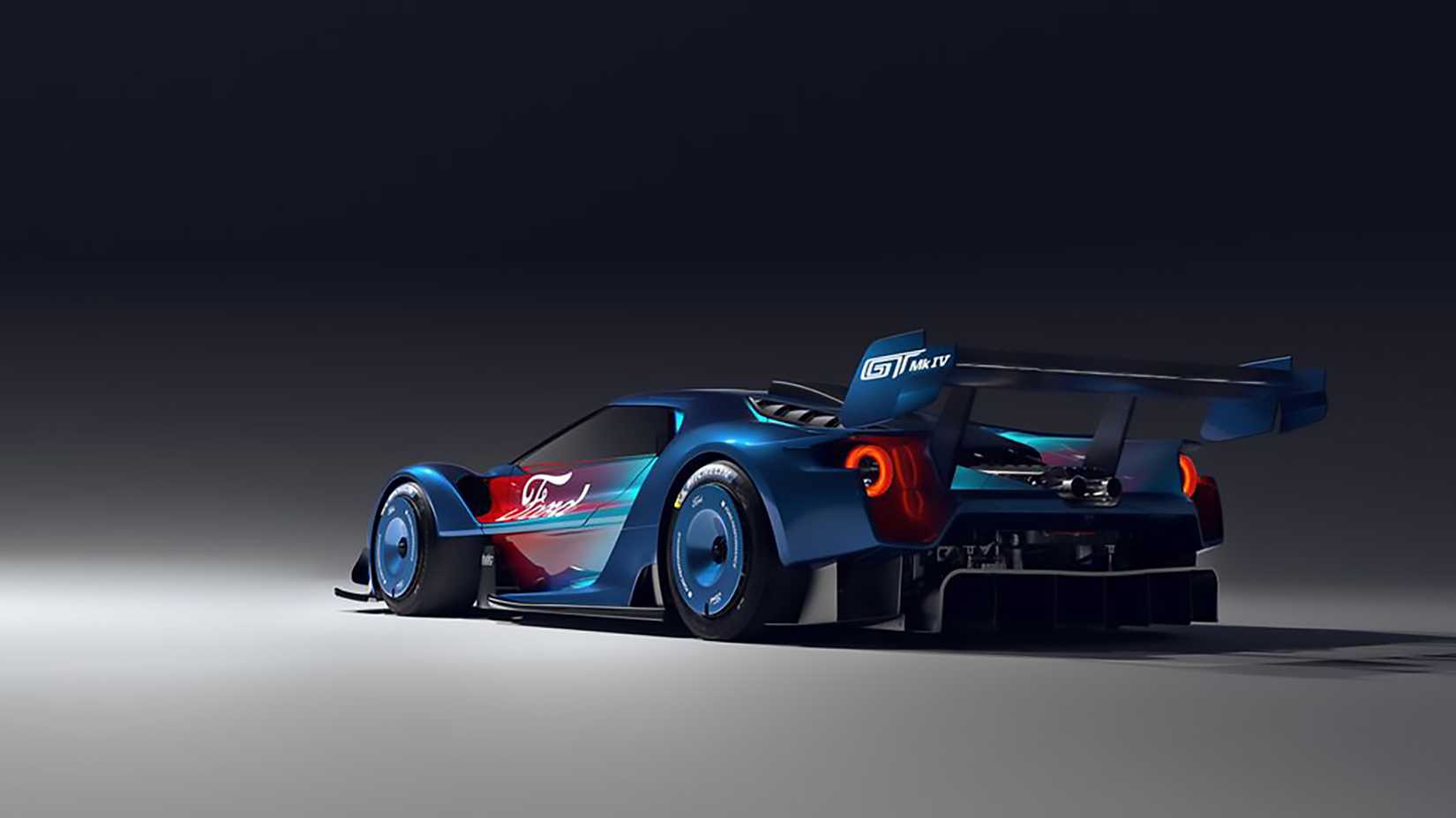 O Ford GT MK IV azul e vermelho 2023