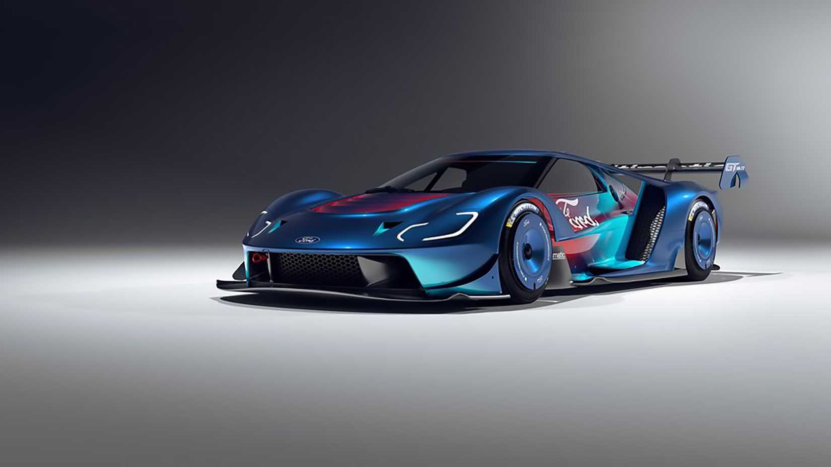 O Ford GT MK IV azul e vermelho 2023 