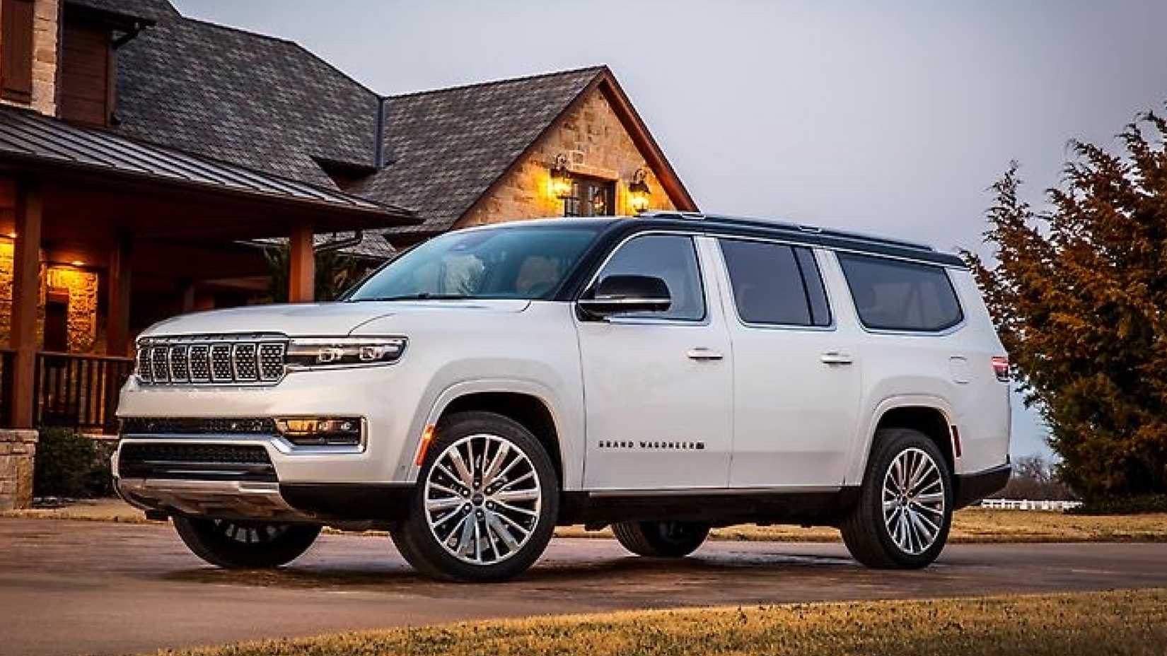 2024 Jeep Grand Wagoneer In white posing in front of house