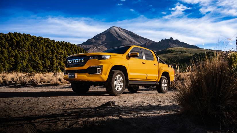 Yellow Foton Tunland EV Parked Outdoors